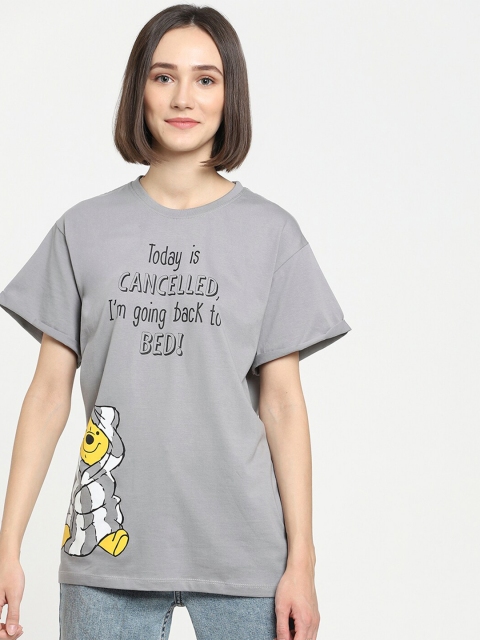 

Bewakoof Women Grey Printed Loose T-shirt