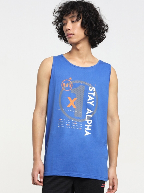 

Bewakoof Men Blue & White Printed Cotton Basic Vest