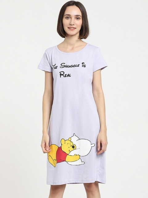 

Bewakoof Women Purple Pooh Snuggle Printed T-shirt Night Dress