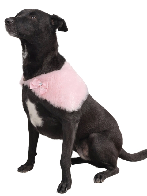 

D'chica Paws Pink Fur Winter Collar For Cats & Dogs, Red