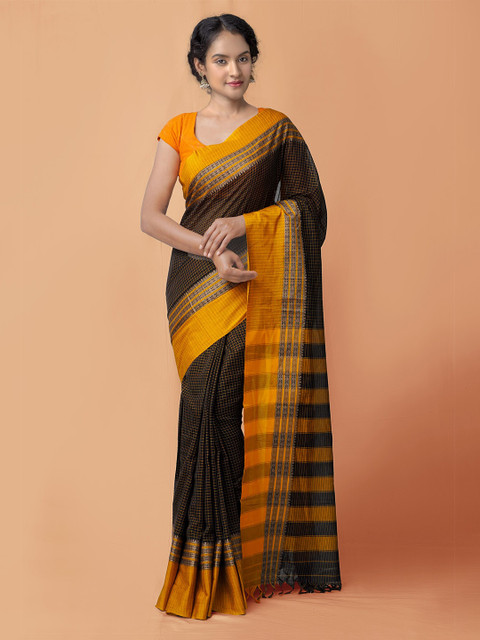 

Unnati Silks Black Woven Design Pure Handloom Sustainable Pavani Narayanpet Cotton Saree