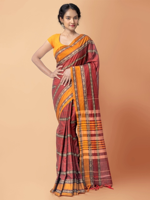 

Unnati Silks Maroon & Yellow Woven Design Pure Cotton Narayan Peth Saree