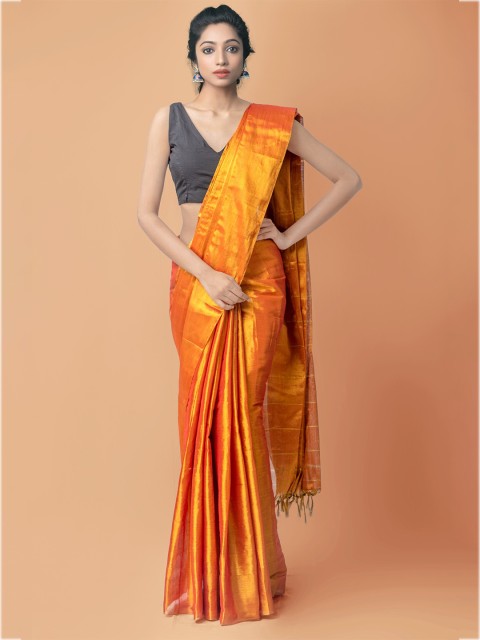 

Unnati Silks Orange Woven Design Silk Cotton Kanjeevaram Saree