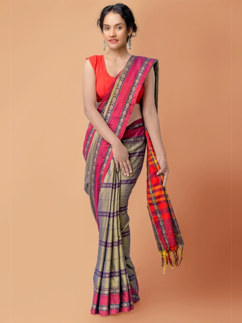 

Unnati Silks Green & Pink Pure Cotton Handloom Sustainable Narayan Peth Saree