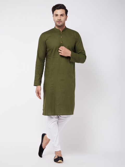 

VASTRAMAY Men Olive Green & White Kurta with Pyjamas