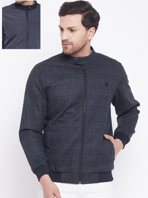 

Okane Men Navy Blue Checked Reversible Bomber Jacket