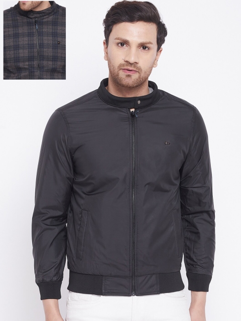 

Okane Men Navy Blue Checked Reversible Bomber Jacket