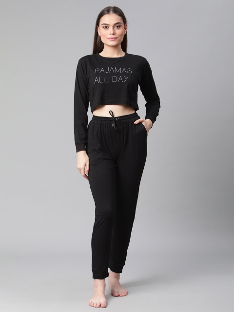 

The Vanca Women Black Printed Night suit