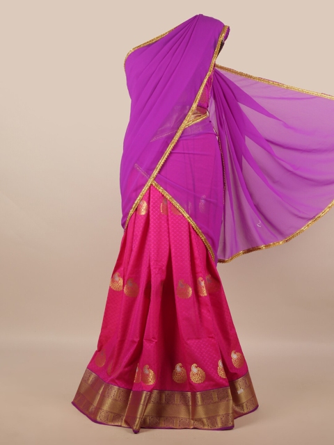 

Pothys Purple & Pink Unstitched Lehenga & Blouse With Dupatta