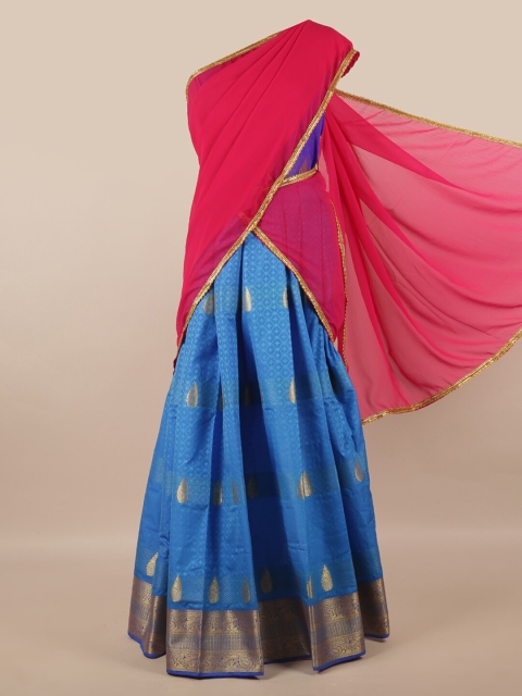 

Pothys Pink & Blue Unstitched Skirt & Blouse With Dhavani