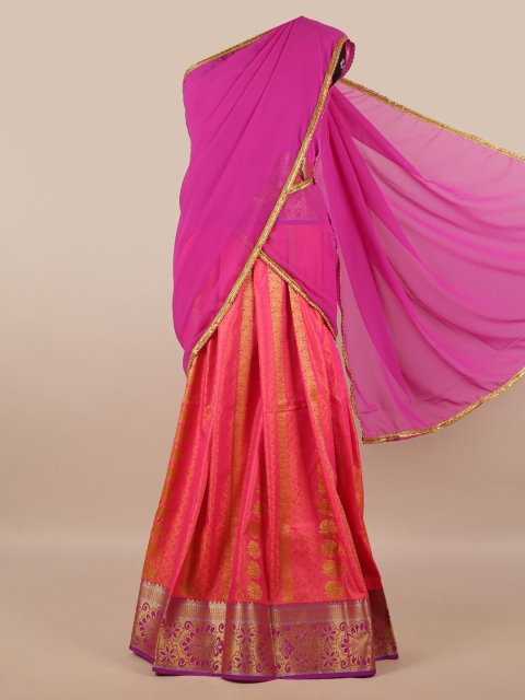 

Pothys Pink & Gold-Toned Unstitched Woven Design Half Saree