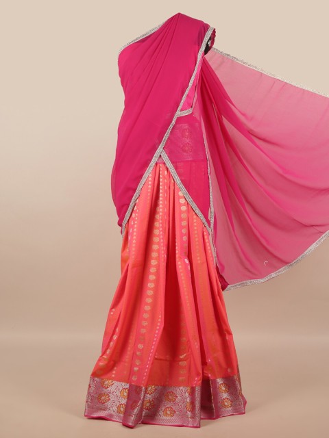 

Pothys Pink & Coral Unstitched Lehenga & Blouse With Dupatta