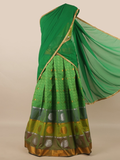 

Pothys Green & Gold-Toned Unstitched Lehenga & Blouse With Dupatta