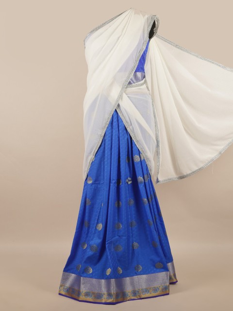 

Pothys White & Blue Khari Print Unstitched Lehenga & Blouse With Dupatta