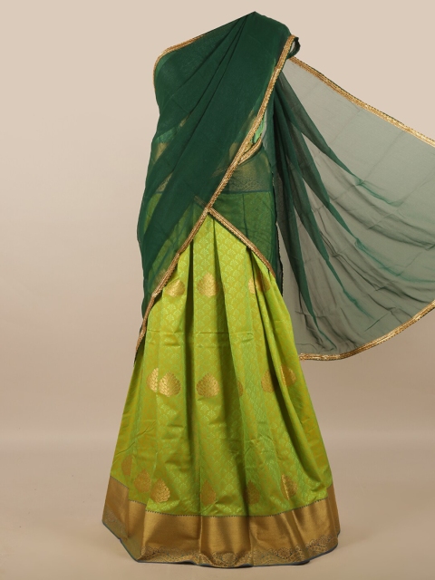 

Pothys Green & Gold-Toned Unstitched Lehenga & Blouse With Dupatta