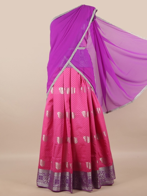 

Pothys Purple & Pink Unstitched Lehenga & Blouse With Dupatta