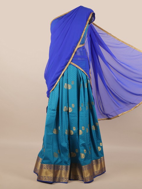 

Pothys Women Blue Unstitched Lehenga & Blouse With Dupatta