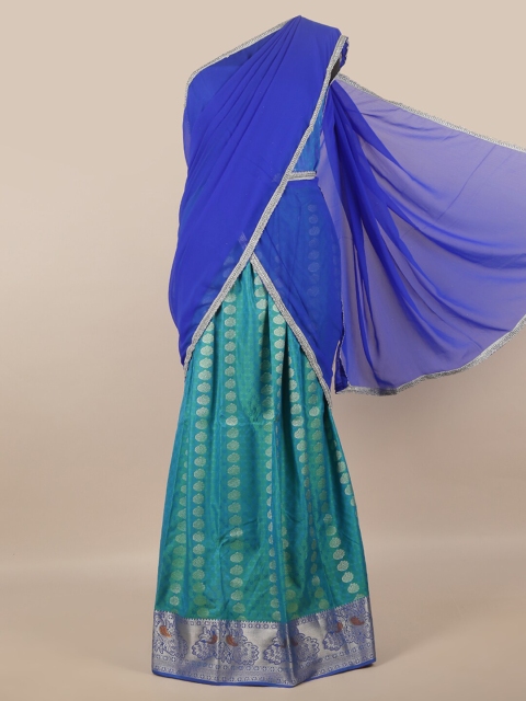 

Pothys Blue & Gold-Toned Unstitched Lehenga & Blouse With Dupatta