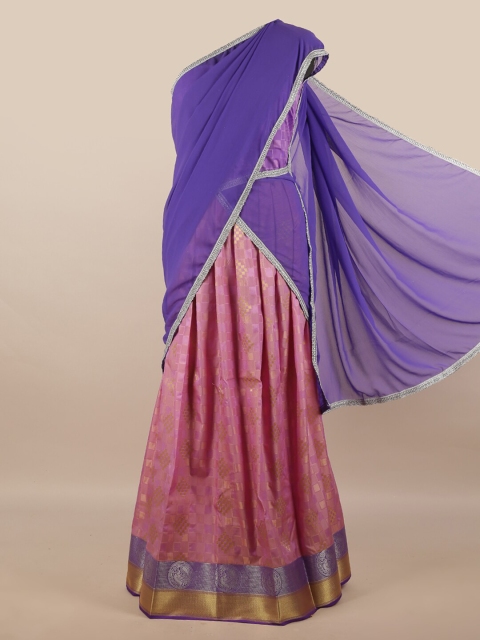 

Pothys Blue & Mauve Unstitched Lehenga & Blouse With Dupatta