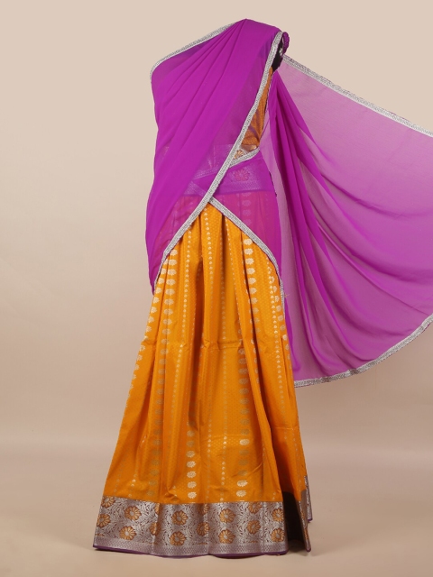

Pothys Purple & Orange Unstitched Lehenga & Blouse With Dupatta