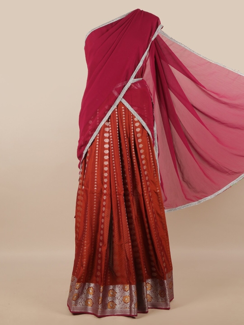 

Pothys Magenta & Rust Unstitched Skirt & Blouse With Dhavani