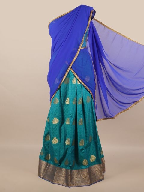 

Pothys Blue & Gold-Toned Unstitched Woven Design Half Saree