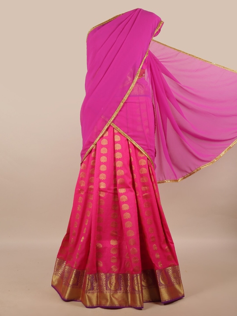 

Pothys Lavender & Peach-Coloured Unstitched Lehenga & Blouse With Dupatta