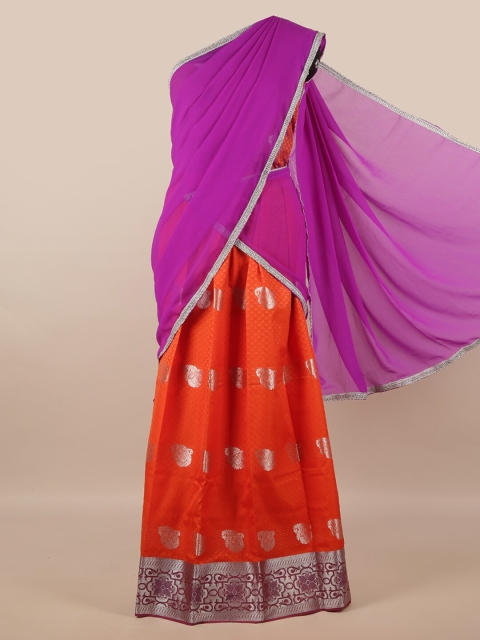 

Pothys Purple & Orange Unstitched Skirt & Blouse With Dhavani