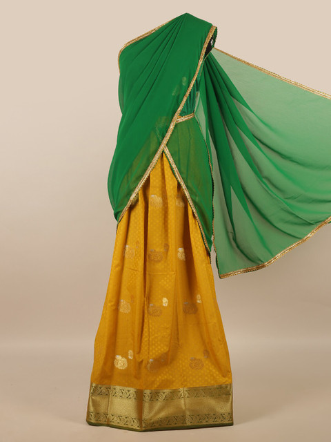 

Pothys Women Green Blue Unstitched Lehenga & Blouse With Dupatta