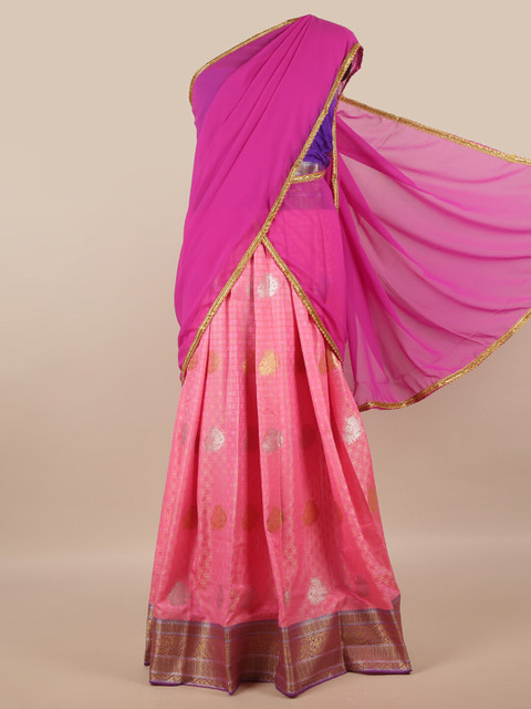 

Pothys Pink & Purple Unstitched Lehenga & Blouse With Dupatta