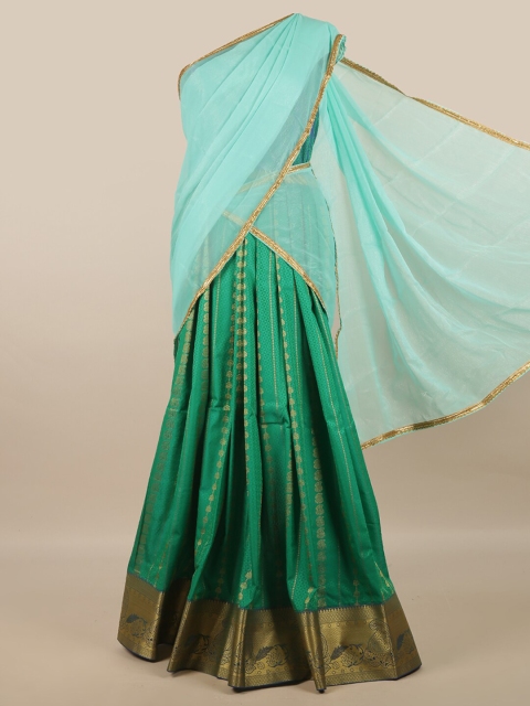 

Pothys Blue & Green Unstitched Woven Design Half Saree