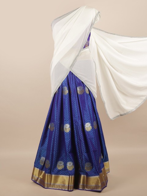 

Pothys White & Blue Unstitched Lehenga & Blouse With Dupatta