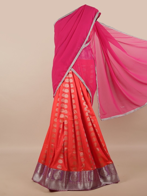 

Pothys Pink & Orange Unstitched Lehenga & Blouse With Dupatta