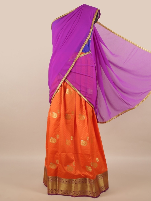 

Pothys Lavender & Orange Unstitched Lehenga & Blouse With Dupatta