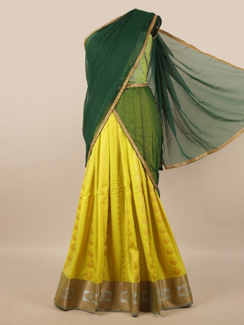 

Pothys Green & Yellow Unstitched Lehenga & Blouse With Dupatta