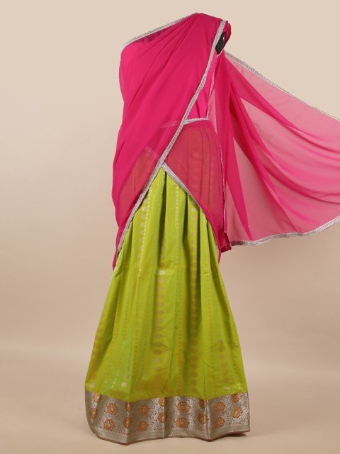 

Pothys Pink & Lime Green Unstitched Half Saree