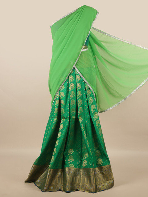 

Pothys Green & Silver-Toned Unstitched Lehenga & Blouse With Dupatta