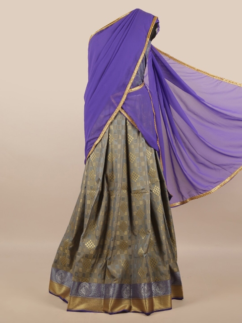 

Pothys Lavender & Grey Unstitched Skirt & Blouse With Dhavani