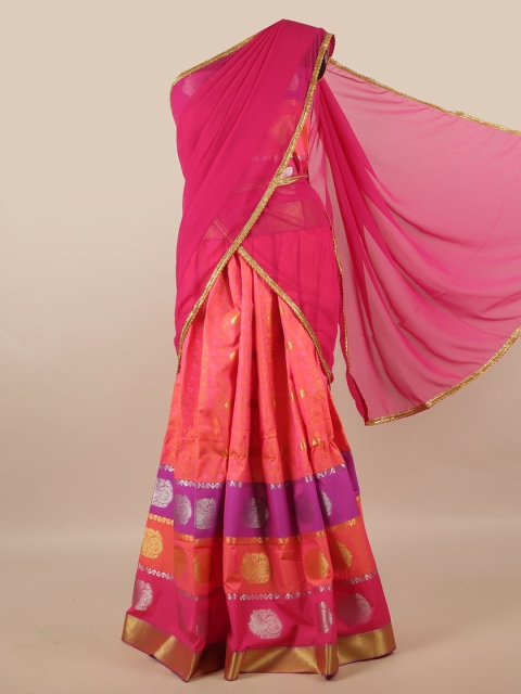 

Pothys Women Pink & Peach-Coloured Unstitched Lehenga & Blouse With Dupatta
