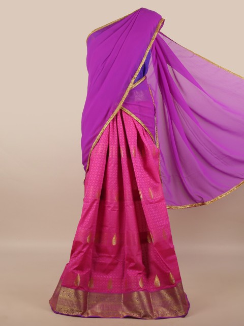

Pothys Purple & Pink Unstitched Lehenga & Blouse With Dupatta