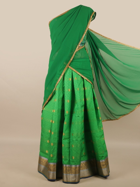 

Pothys Green & Gold-Toned Unstitched Skirt & Blouse With Dhavani