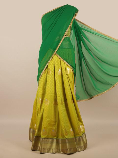 

Pothys Green & Gold-Toned Unstitched Half Saree