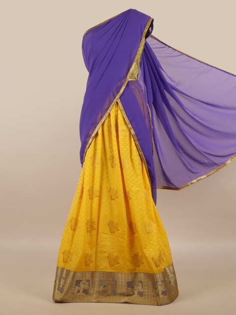 

Pothys Lavender & Yellow Unstitched Lehenga & Blouse With Dupatta