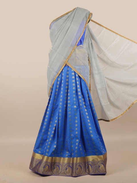 

Pothys Grey & Blue Unstitched Skirt & Blouse With Dhavani