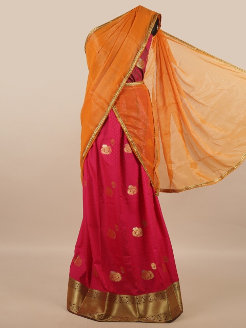 

Pothys Orange & Red Unstitched Lehenga & Blouse With Dupatta