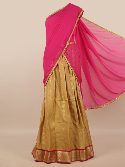 

Pothys Pink & Gold-Toned Unstitched Skirt & Blouse With Dhavani