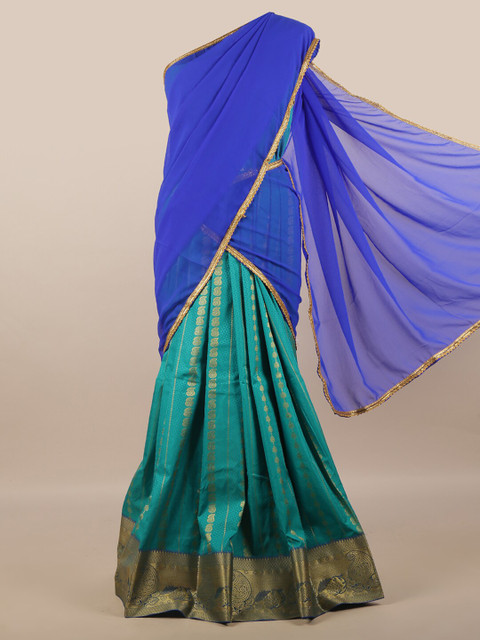 

Pothys Blue & Gold-Toned Unstitched Half Saree