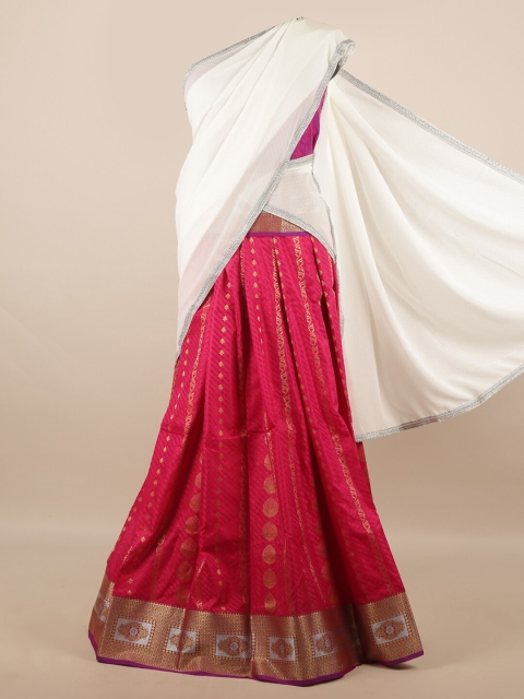 

Pothys White & Pink Unstitched Skirt & Blouse With Dhavani