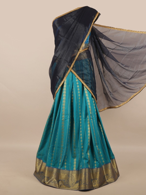 

Pothys Blue & Black Unstitched Lehenga & Blouse With Dupatta