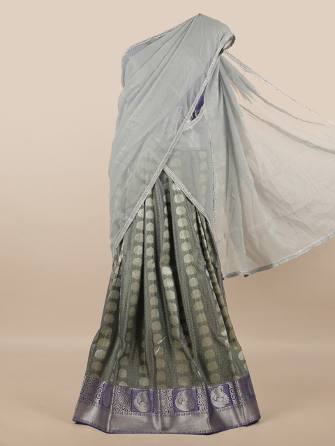 

Pothys Grey & Violet Unstitched Skirt & Blouse With Dhavani